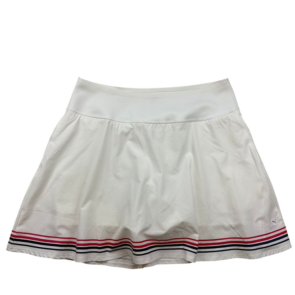 Puma Golf Skort Womens Medium White Striped Tennis Skirt Activewear Pockets M